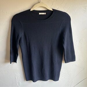 6397‎ Navy Blue Lightweight 100% Merino Wool Ribbed Top Size XS
